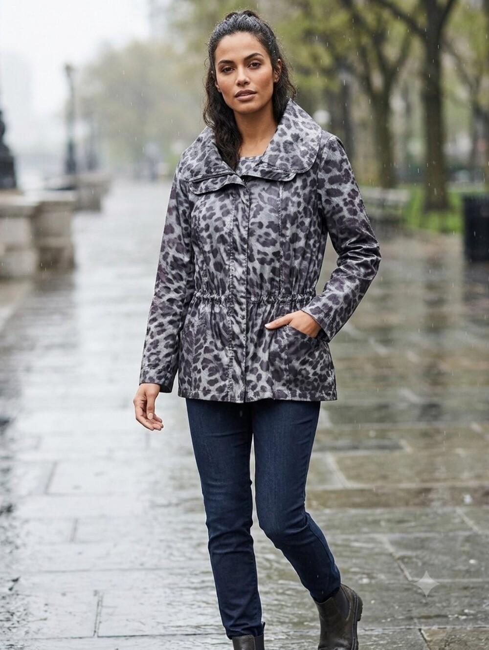 Susan Graver Gray Leopard-Print Utility Jacket